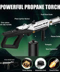 Powerful Propane Torch Gun For Kitchen And BBQ With Adjustable Flame CSA Certified High Heat Up To 2462 Fahrenheit shown with features identified