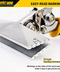 Hurricane 6-inch sheet metal hand seamer with yellow/black TyreGrip handle and 1/4-inch increments (close-up)