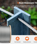 3/16 Inch 500 Ft Stainless Steel Wire Rope 304 7x19 for Deck Cable Railing Balustrades Highlighting T304 Rust Resistance