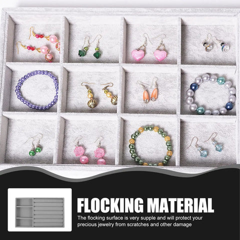 Soft Velvet Jewelry Organizer Tray With Deep Compartments And Ring Holder For Diy Bracelet Making Bead Display Rack two-piece tray with assorted earrings and bracelets.
