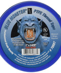 Front view of Monster PTFE Pipe Thread Sealant Tape Blue 1 Inch by 1429 Inches Heavy Duty Sealant roll with blue monster logo