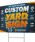 Pack Of 10 Custom Yard Signs Upload Your Design In 3 Sizes With 35 Backgrounds And 20 Fonts Double Sided Durable 4mm Coroplast DIY Yard Sign With H Stake Real Estate Signage displayed with graphics and features.