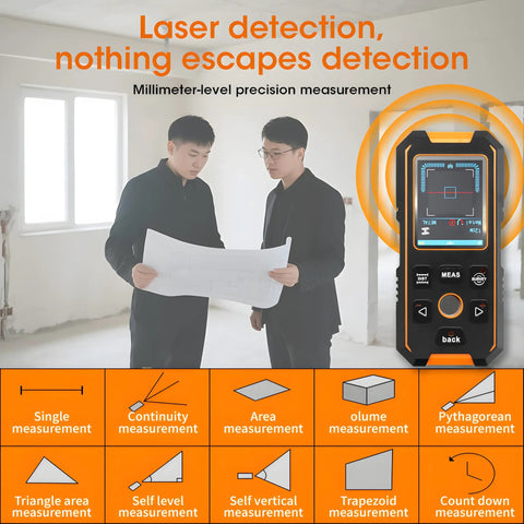 Stud Finder Wall Scanner All In One Handy 5 In 1 With Wood Stud Cable Metal Detection And Laser Distance LCD Display And Voice Alerts Smart Sensor Digital Level 40M Range, digital wall scanner
