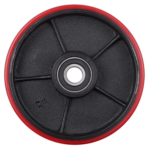 Heavy Duty Red Poly Tread Pallet Jack Steering Wheels Set 7 Inch By 2 Inch 20mm ID Bearings With Sealed 6204 Bearings Replacement