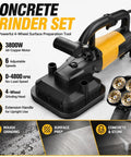 Industrial Grade 3800W Copper Motor Concrete Grinder Kit With Four Head Design And Six Speed Control For Marble Polishing Epoxy Floors Heavy Duty Concrete Leveling In Warehouses Patios And Parking Lots, 4-wheel grinder set