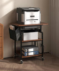 Slick Rolling Three Tier Coffee Station Cart With Built In Power Panel And Roomy Storage Shelf For Mastering Your Daily Grind And Charging Tech Without Hassle as a printer stand.