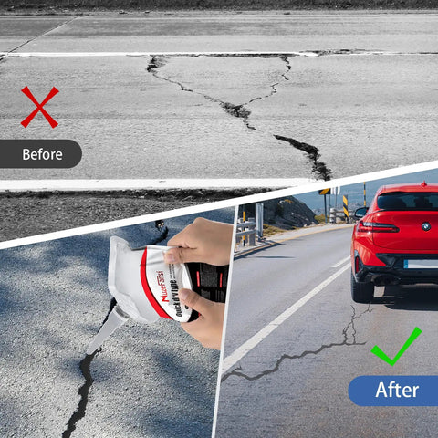 No Fuss Self Leveling Asphalt Crack Filler And Driveway Repair Sealant For Concrete Joints Blacktop Roads Fast Cure Waterproof Patch Kit Easy Application Smooth Finish With Six Pack Value Bundle used to fill cracks in asphalt before and after application.