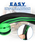2 Pack Road Bike Tire Liners 1mm Thick Anti Puncture Protectors visible with green liner roll and hand installing