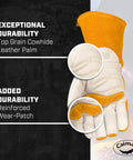 Premium Cow Grain Welding Gloves For MIG And Stick Kontour Design Cotton Fleece Insulation White And Gold Large Size