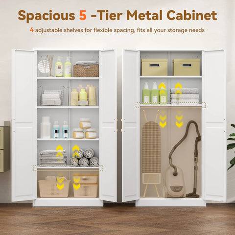 Built Like A Tank 71 Inch White Metal Kitchen Pantry Storage Cabinet With Heavy Duty Cold Rolled Steel Construction Double Doors Adjustable Shelves And Long Lasting Rust Resistant Finish