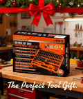 Heavy Duty 50 Piece Three Eighth Inch Drive Impact Socket Set With SAE And Metric Sizes displayed on workbench