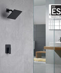 Matte Black Shower Faucet Set With 8 Inch Rain Shower Head, Single Handle Trim Kit And Rough In Valve in modern bathroom