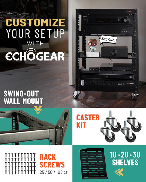 15U Open Frame Server Rack With Wall Mountable Design Including Vented Shelves, 25 Rack Screws, Four Leveling Feet, Shelf Stops