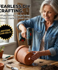 Woman using Heavy Duty 3 Piece Diamond Hole Saw Set For Porcelain Ceramic Tile And Glass Smooth Cutting Drill Bits on clay pot.