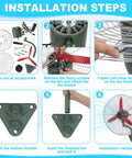 Installation steps for Tough As Nails 22 Inch Wall Mount Fan Oscillating Speckled Green with metal blades and bracket.