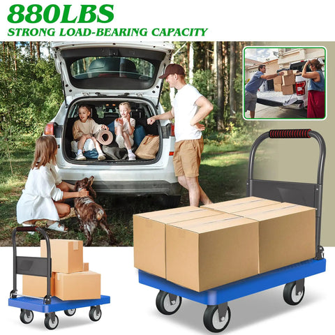 Beefy Heavy Duty Foldable Platform Cart with 880 lb capacity, 360 degree swivel wheels, steel supports loaded with boxes