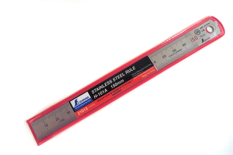 Rigid 150 Mm Machinist Ruler With Zero Glare Satin Chrome Stainless Steel Finish, clear mm and.5 mm graduations packaged in red sleeve