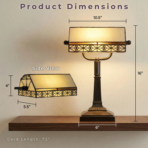 Tiffany Style Bankers Lamp With Stained Glass Shade For A Dope Desk Setup, Vintage Mission Desk Light dimensions