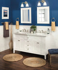 Bathroom with Brantford Style 2-Light Dual-Mount Vanity Light In Brushed Nickel With Frosted Glass above white vanity