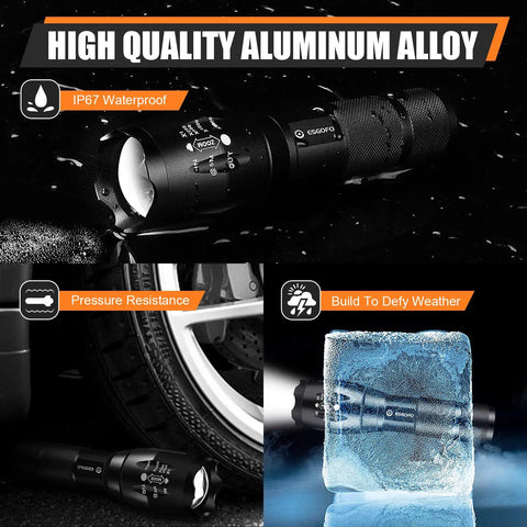 Two Pack 1000 Lumen LED Flashlight Set For EDC Go To Handheld Use High Bright Outdoor Lights With Five Modes Waterproof Durable For Survival Camping Emergency Kits Gift Idea