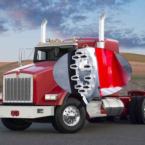 33mm Push On Lug Nut Covers 60 Pack For Truck Wheels, Chrome Plastic Bullet Style Caps on semi truck wheel close-up