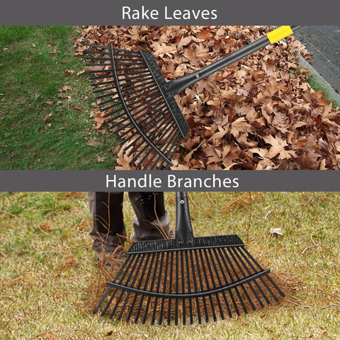Heavy Duty Leaf Rake With An 18 Inch Wide Metal Head And 25 Tines Extendable 30 To 61 Inch Long Handle Rustproof Skidproof Yard Rake
