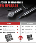 Comparison of 66 In 1 Magnetic Screwdriver Set With S2 Steel Bits against another set, showcasing long-shank bits and magnetization slot.