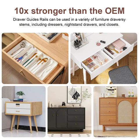 Premium Heavy Duty Center Mount And Undermount Drawer Slides Keeping Your Drawers Gliding Smooth Zero Fuss Hardware Replacement For Dressers Cabinets And Nightstands displayed in furniture drawers.