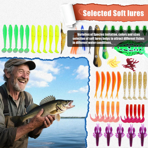 130Piece Pro Fishing Lures Kit With Tackle Box For Bass Anglers Includes Crankbaits Spinnerbaits Soft Plastics Topwater Lures Jigs Spoons