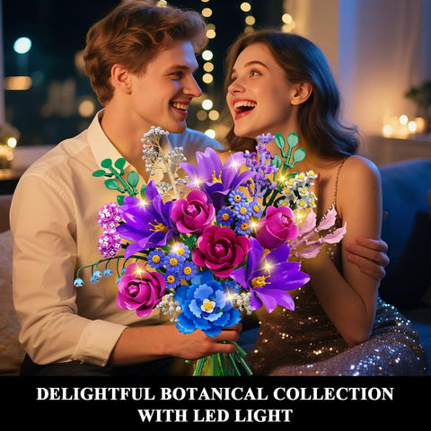 21 Flower Bouquet Building Kit With Lights For Adults And Teens 8 12 Plus Realistic Floral Set With Roses Lilies Daisies Hydrangeas Eucalyptus Gypsophila And More For Creative Decorating Gifts And Hands On Craft Fun. LED bouquet