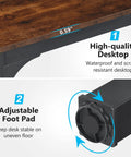 Close-up of the 0.59 inch thick MDF top and adjustable foot pad of the Extra Long 78.7 Inch Double Computer Desk For Two.