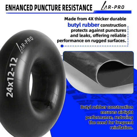 Replacement 24 By 12 By 12 Heavy Duty Inner Tube With TR13 Straight Valve Stems For ATV Lawn Tractors Mowers Golf Carts Snow Blowers