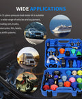 31 Piece Coolant Pressure Tester Kit With 23 Radiator Adapters And Blue Pump Gauge in blue case for universal vehicle diagnostics.