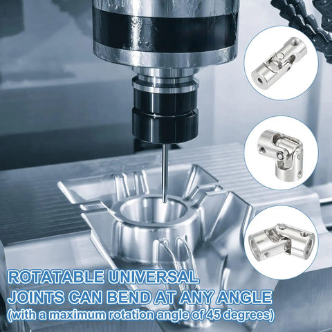 Rotatable Universal Joint Shaft Adapter Kit 8mm To 5mm Inner Diameter U Joint Couplings For Motors Models And Robot Builds Includes M4 Screws And Wrench 2 Pcs, installed on CNC spindle
