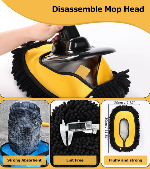 Chenille Microfiber Car Wash Brush Mop Kit With Long Handle And Extension Pole Scratch Free Exterior Duster disassembled mop head