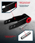 Adjustable Rear Leveling And Lowering Shackle Drop Kit LLK038 for Cherokee XJ 1984-2001 close-up view of steel components