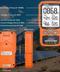 No Nonsense Solar Panel Tester Meter Gauges Voc And Isc Up To 2000W With Backlight and data hold, showing display and design features.