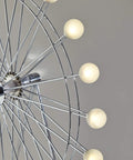 Close-up of Coney Large LED Ferris Wheel Desk Lamp With Chrome Finish, Rotating Frosted Globe Accent Light, spokes and frosted globes
