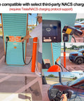 Charging station with multiple NACS connectors for electric vehicles, showcasing seamless supercharger access.