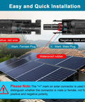 Fifty Foot Solar Panel Extension Cable 10AWG And 14AWG With IP68 Waterproof Male And Female Connectors highlighting easy installation.