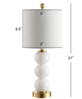 21 Inch White And Brass Glass Table Lamp With Linen Shade Modern Stacked Sphere Bedside Lamp For Bedroom And Living Room LED Bulb Included ETL Listed 120 Volt