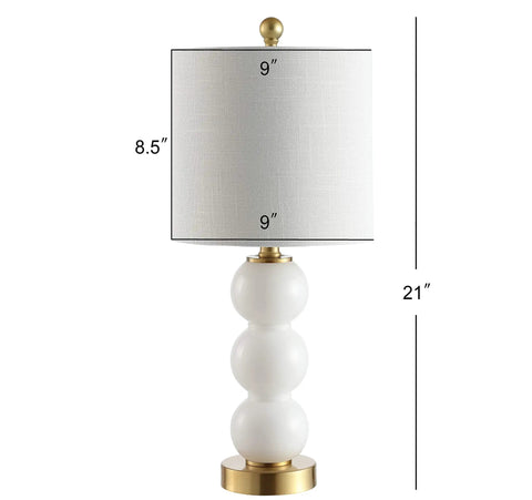 21 Inch White And Brass Glass Table Lamp With Linen Shade Modern Stacked Sphere Bedside Lamp For Bedroom And Living Room LED Bulb Included ETL Listed 120 Volt