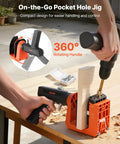 Pocket Hole Jig Kit for Woodworking With Adjustable Half Inch Three Quarters Inch One And A Half Inch Settings 360 Degree Rotating Handle