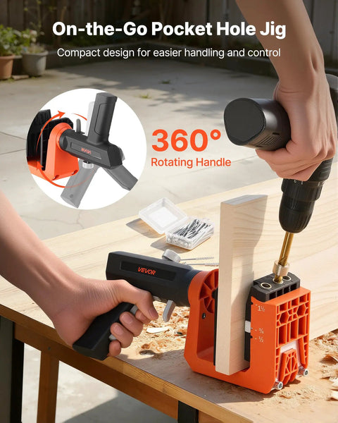 Pocket Hole Jig Kit for Woodworking With Adjustable Half Inch Three Quarters Inch One And A Half Inch Settings 360 Degree Rotating Handle