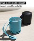 Two XB100 Wireless Bluetooth Portable Speakers, blue and black, with deep bass, IP67 waterproof, dustproof, versatile strap, 16-hour battery life.