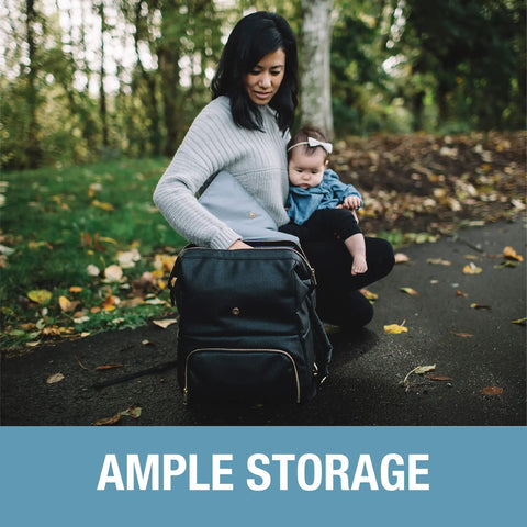 Parent with baby using Diaper Bag Backpack With Changing Pad And Stroller Straps For On The Go Parents Unisex Maternity Style