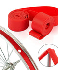 Red 18Mm Rim Tape Liner For 16 Inch Through 29 Inch Bikes, Tire Liner Rim Strip, Bicycle Rim Liner, rolled and on rim close-up