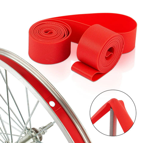 Red 18Mm Rim Tape Liner For 16 Inch Through 29 Inch Bikes, Tire Liner Rim Strip, Bicycle Rim Liner, rolled and on rim close-up