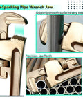 Non Sparking Tool Set 17 Piece with adjustable wrenches, beryllium copper construction, wrench gripping pipe surfaces
