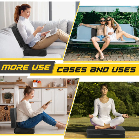 Multiple uses of Go Kart Two Seater Seat Cushion With Elastic Straps in home and outdoor settings.
